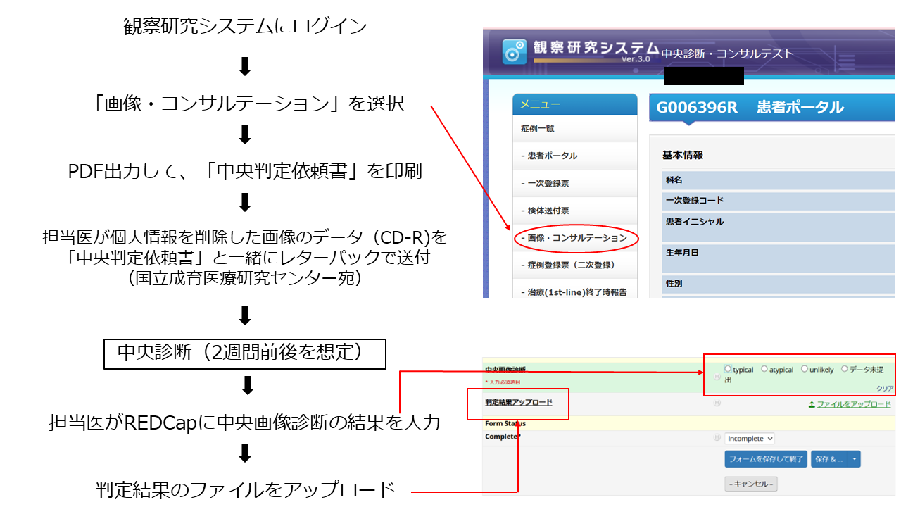 観察研究システム中央画像診断の流れ